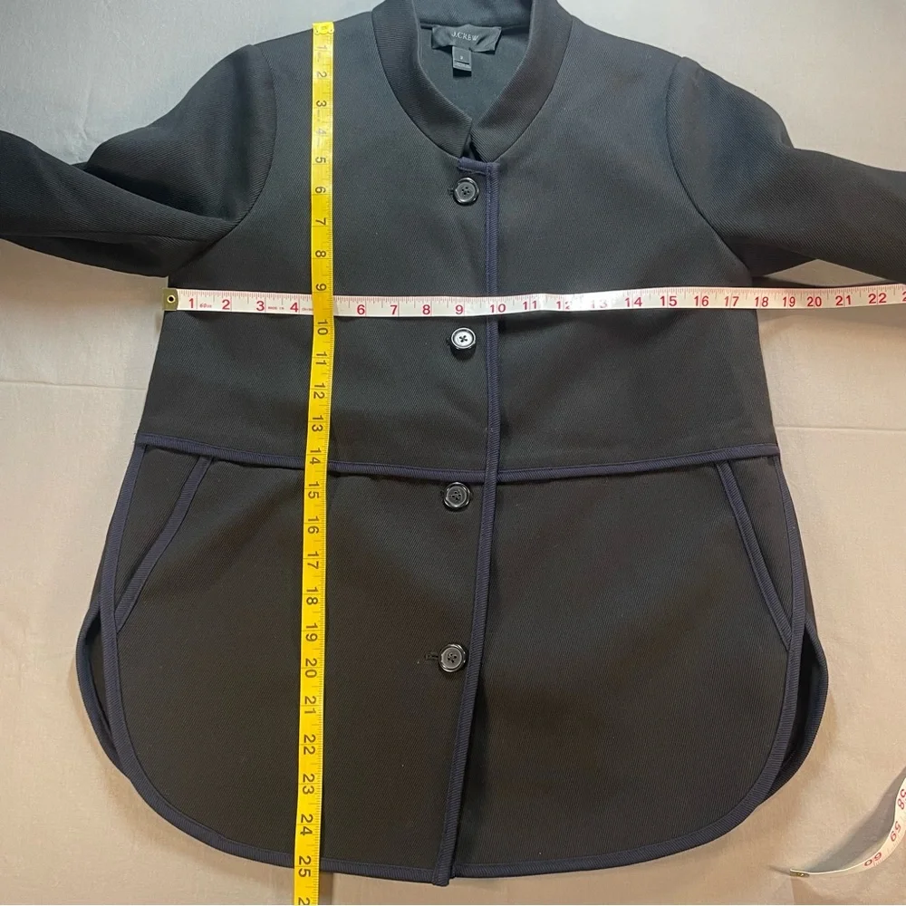J Crew Tipped Twill Blazer Jacket w/ Mandarin Collar; Black/Navy - Womens Size 4